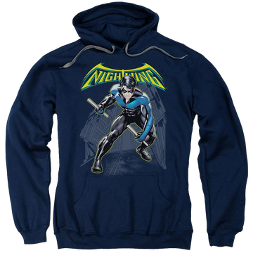 Navy pullover hoodie with Batman Nightwing graphic