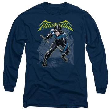 Navy men's long sleeve t-shirt with Batman Nightwing graphic