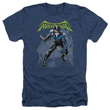Navy men's heather t-shirt with Batman Nightwing graphic