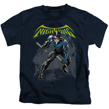 Navy kid's t-shirt for ages 4 to 7 with Nightwing graphic