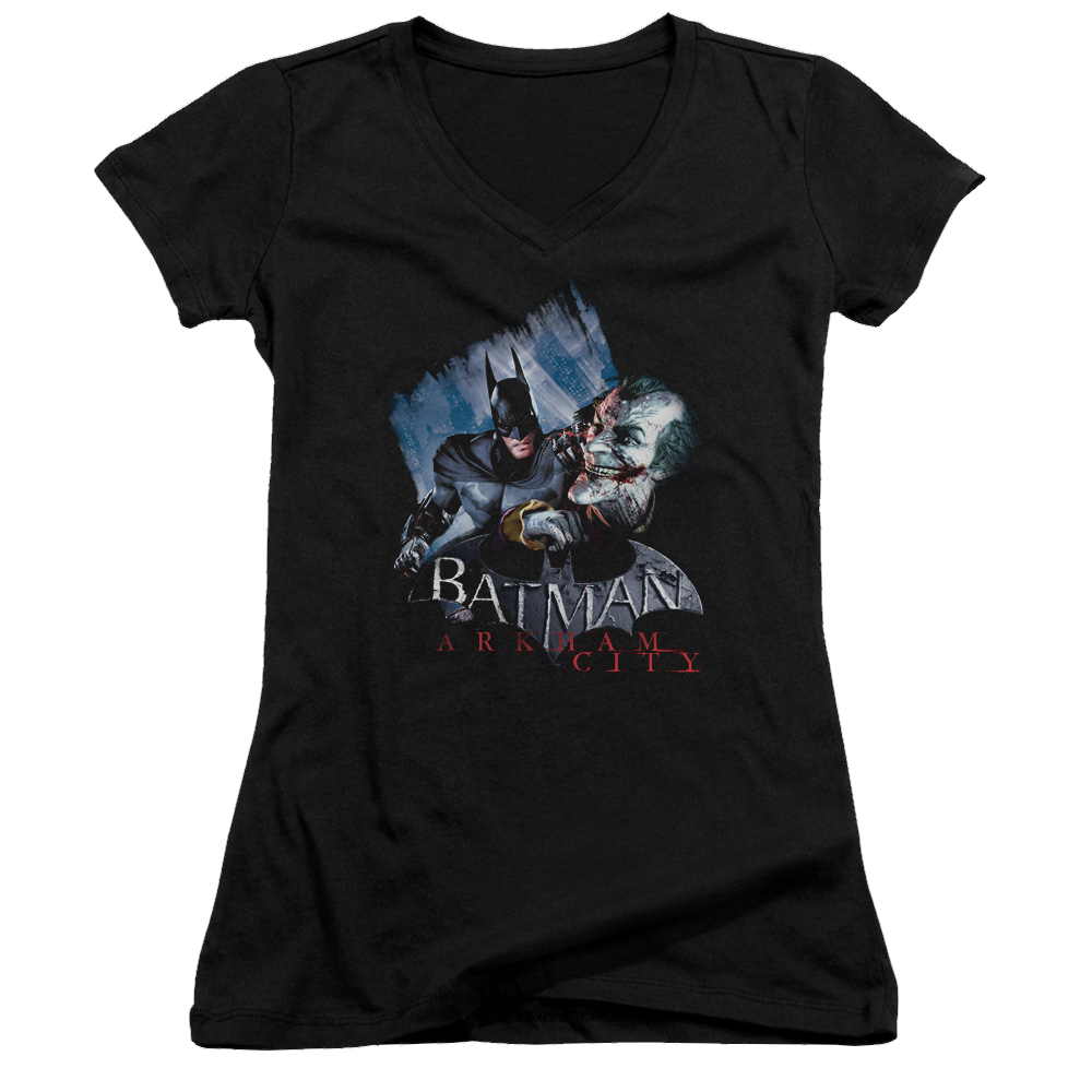 Batman - Arkham Jokes On You! - Juniors V-Neck T-Shirt Juniors V-Neck T-Shirt Batman   