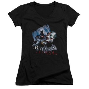 Batman - Arkham Jokes On You! - Juniors V-Neck T-Shirt Juniors V-Neck T-Shirt Batman   