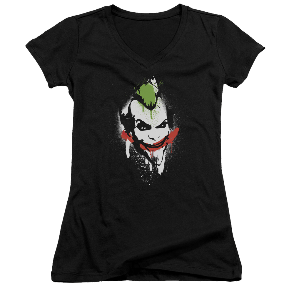 Batman - Arkham Spraypaint Smile - Juniors V-Neck T-Shirt Juniors V-Neck T-Shirt Batman   