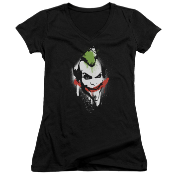 Batman - Arkham Spraypaint Smile - Juniors V-Neck T-Shirt Juniors V-Neck T-Shirt Batman   