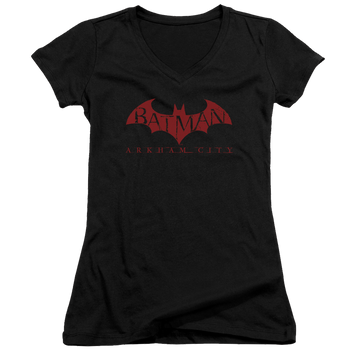 Batman - Arkham Red Bat - Juniors V-Neck T-Shirt Juniors V-Neck T-Shirt Batman   