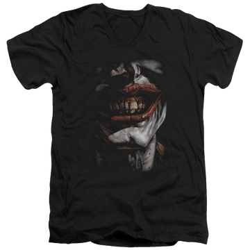 Black men's v-neck t-shirt with Batman Smile Of Evil graphic