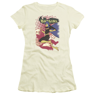 Cream juniors t-shirt with Batman Batgirl Crunch graphic