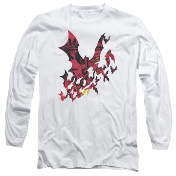 White men's long sleeve t-shirt with Batman Broken City graphic