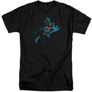 Black men's tall fit t-shirt with Neon Batman graphic
