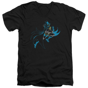 Black men's v-neck t-shirt with Neon Batman graphic