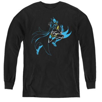 Black youth long sleeve t-shirt with Dc Batman Neon Batman graphic