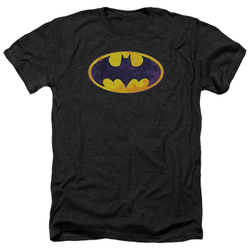 Charcoal men's heather t-shirt with Batman Bm Neon Distress Logo graphic