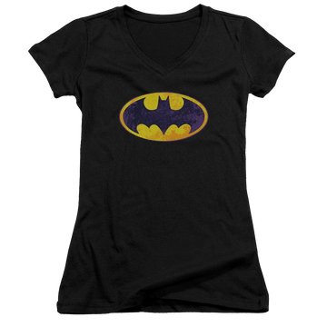 Batman Bm Neon Distress Logo - Juniors V-Neck T-Shirt Juniors V-Neck T-Shirt Batman   