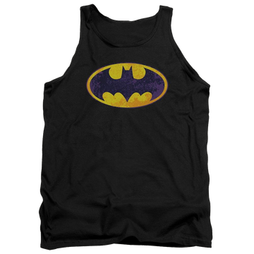 Black men's tank with Batman Bm Neon Distress Logo graphic