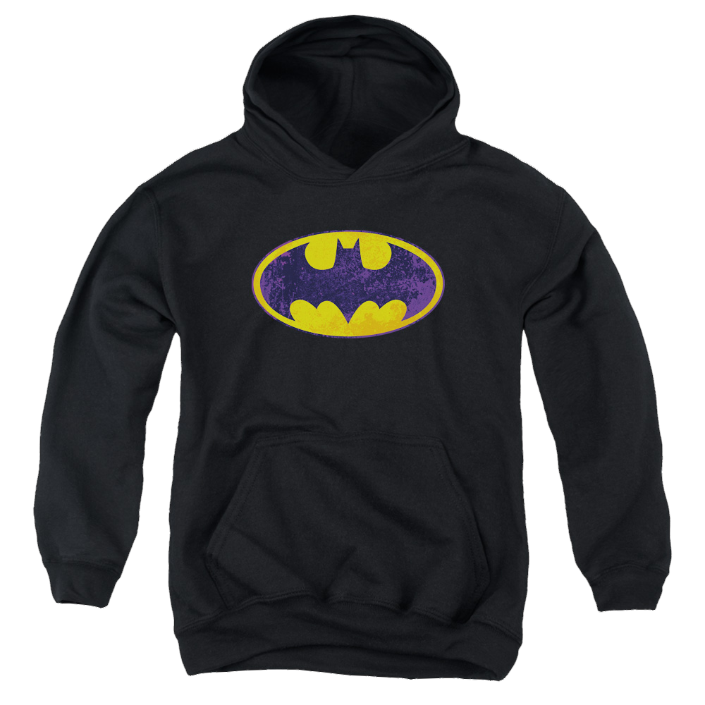 DC Batman Bm Neon Distress Logo - Youth Hoodie Youth Hoodie (Ages 8-12) Batman   