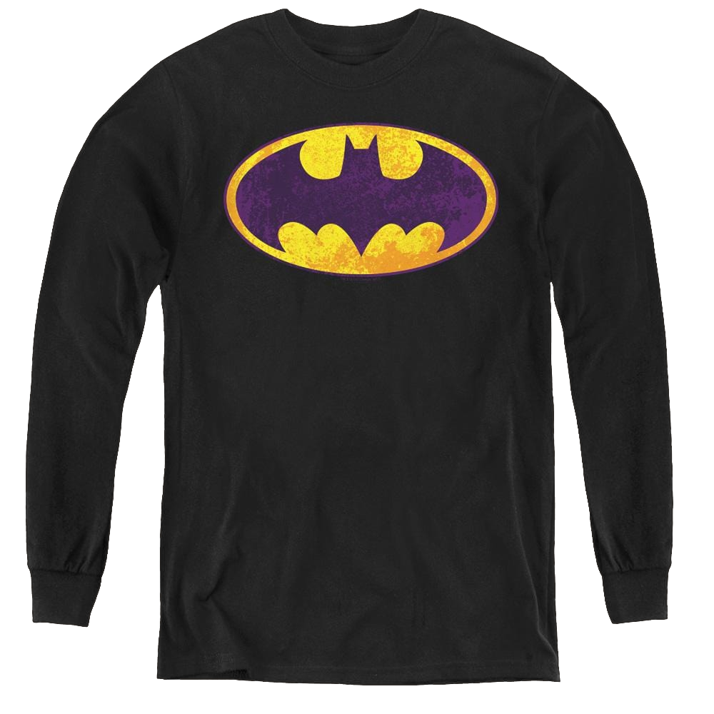 Dc Batman Bm Neon Distress Logo - Youth Long Sleeve T-Shirt Youth Long Sleeve T-Shirt Batman   