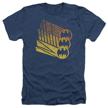 Navy men's heather t-shirt with DC Batman Bat Signal Shapes graphic