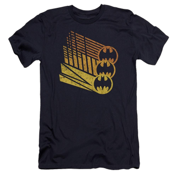 Navy men's premium slim fit t-shirt with Batman Bat Signal Shapes graphic
