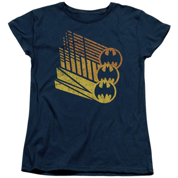 Navy women's t-shirt with Batman Bat Signal Shapes graphic