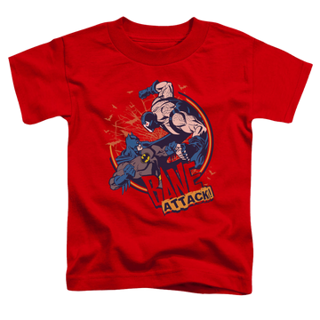 Red toddler t-shirt with Bane Attack! graphic