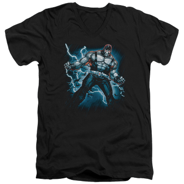 Black men's v-neck t-shirt with Stormy Bane graphic