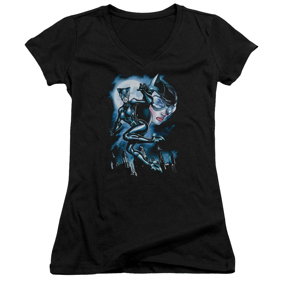 Batman Moonlight Cat - Juniors V-Neck T-Shirt Juniors V-Neck T-Shirt Catwoman   