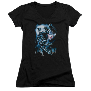 Batman Moonlight Cat - Juniors V-Neck T-Shirt Juniors V-Neck T-Shirt Catwoman   