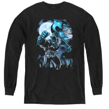 Black youth long sleeve t-shirt with Dc Batman Moonlight Bat graphic