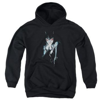 Black youth hoodie for ages 8 to 12 with Catwoman Batman #685 Cover graphic