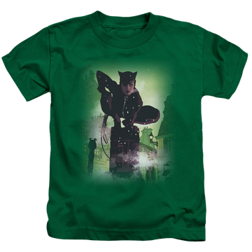 Kelly green kid's t-shirt for ages 4 to 7 with Catwoman #63 Cover graphic