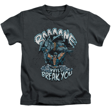 Charcoal kid's t-shirt for ages 4 to 7 with Bane Will Break You graphic