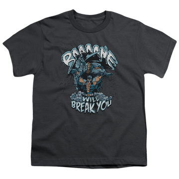 Charcoal youth t-shirt for ages 8 to 12 with Bane Will Break You graphic