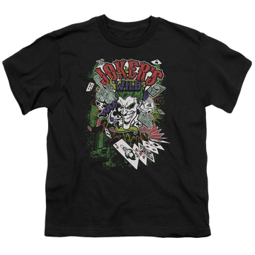 Black youth t-shirt for ages 8 to 12 with Jokers Wild graphic