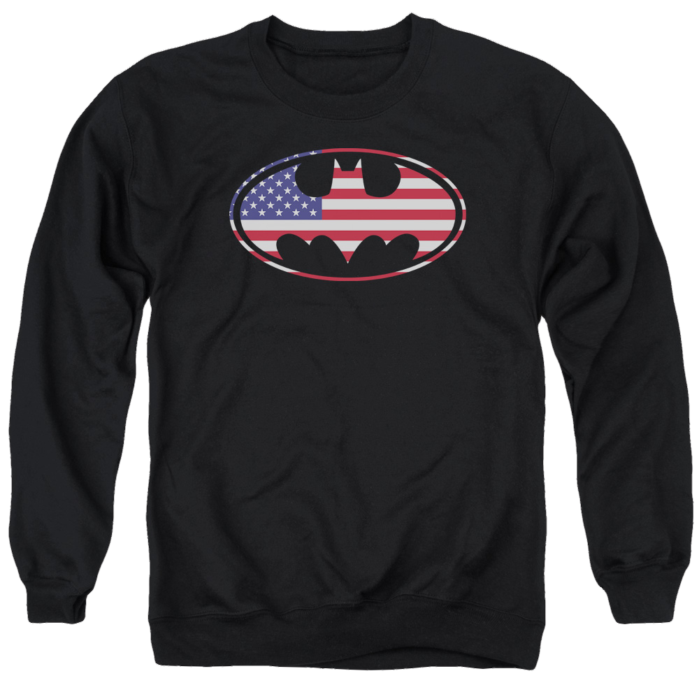 Batman American Flag Oval - Men's Crewneck Sweatshirt Men's Crewneck Sweatshirt Batman   