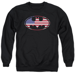 Batman American Flag Oval - Men's Crewneck Sweatshirt Men's Crewneck Sweatshirt Batman   