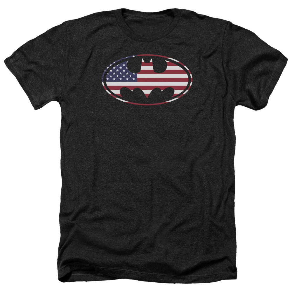 Batman American Flag Oval - Men's Heather T-Shirt Men's Heather T-Shirt Batman   
