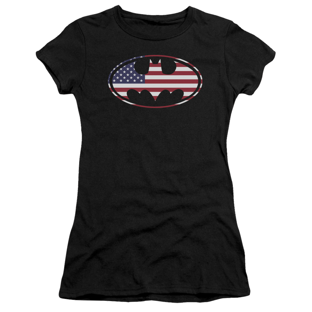 Batman American Flag Oval - Juniors T-Shirt Juniors T-Shirt Batman   