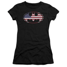 Batman American Flag Oval - Juniors T-Shirt Juniors T-Shirt Batman   