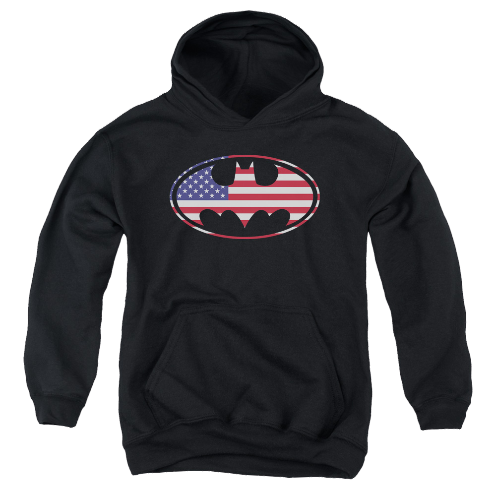 DC Batman American Flag Oval - Youth Hoodie Youth Hoodie (Ages 8-12) Batman   
