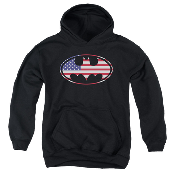 DC Batman American Flag Oval - Youth Hoodie Youth Hoodie (Ages 8-12) Batman   