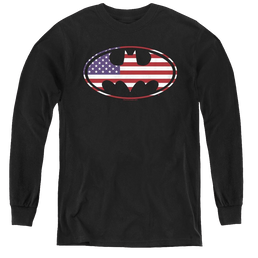 Dc Batman American Flag Oval - Youth Long Sleeve T-Shirt Youth Long Sleeve T-Shirt Batman   