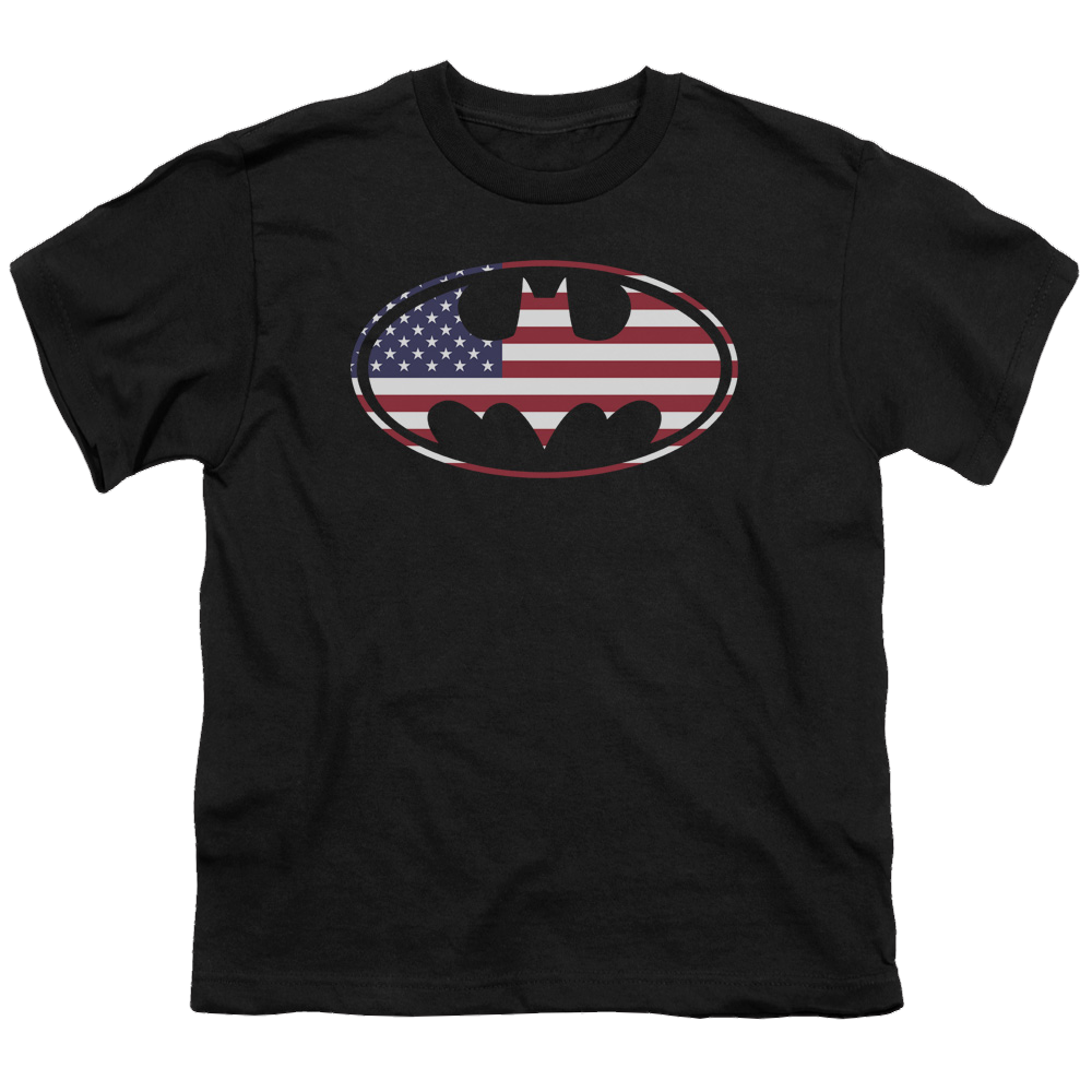 DC Batman American Flag Oval - Youth T-Shirt Youth T-Shirt (Ages 8-12) Batman   