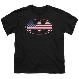 DC Batman American Flag Oval - Youth T-Shirt Youth T-Shirt (Ages 8-12) Batman   