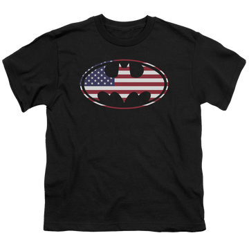 DC Batman American Flag Oval - Youth T-Shirt Youth T-Shirt (Ages 8-12) Batman   