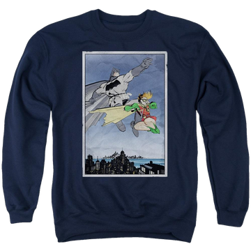 Navy men's crewneck sweatshirt with Batman Dkr Duo graphic