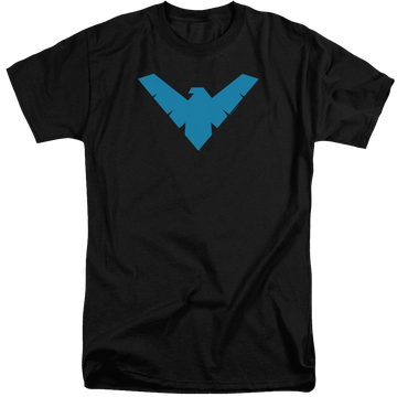 Black men's tall fit t-shirt with Batman Nightwing Symbol graphic