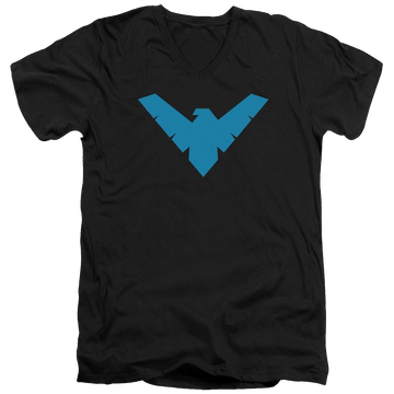 Black men's v-neck t-shirt with Batman Nightwing Symbol graphic