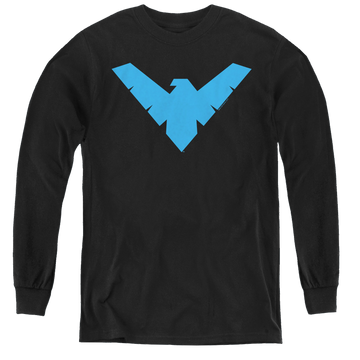Black youth long sleeve t-shirt with Nightwing Symbol graphic