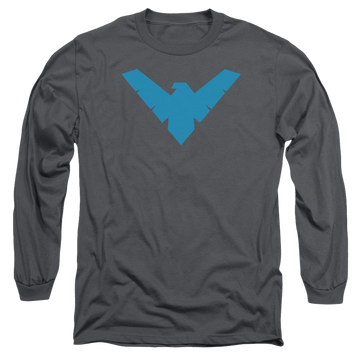 Charcoal men's long sleeve t-shirt with Batman Nightwing Symbol graphic