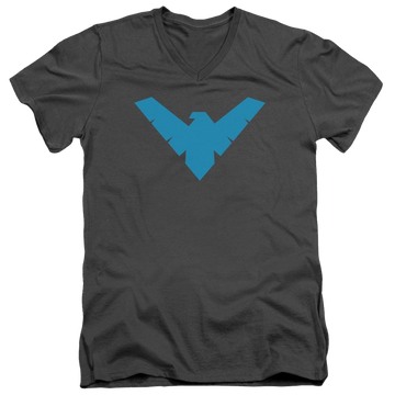 Charcoal men's v-neck t-shirt with Batman Nightwing Symbol graphic